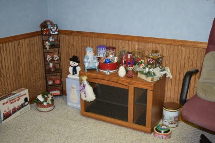 Seasonal Decor and Short Wooden Cabinet