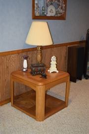 Side Table with Table Lamp and Figurines