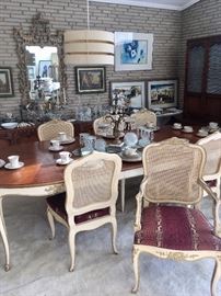 Vintage 1960's Henredon table with 6 cane back chairs