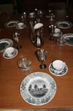 Eight+ Place Settings of Wedgwood (Bowdoin College) and other silver dishes