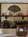 Vintage Christmas items, National cash register, lighted display cabinet
