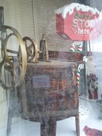 Antique Steampunk Washing Machine, "Santa Stop Here" Light Up Sign