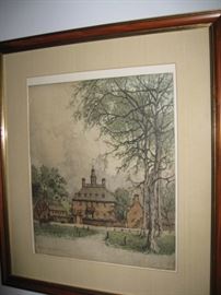 Williamsburg Governor's Palace, color etching signed by Josef Eidenberger