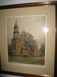 Williamsburg Bruton Parish Church-color etching signed by Josef Eidenberger
