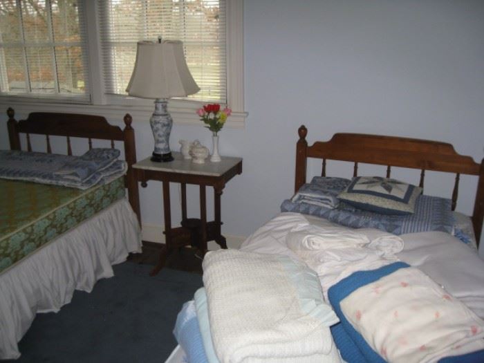 Twin beds and other Eastlake marble top table