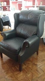 Blue leather recliner
