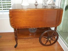 Inlaid wood, dropleaf teacart by BAKER