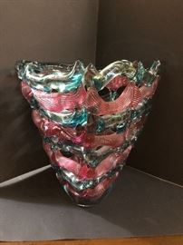 Webbed blown glass art vase