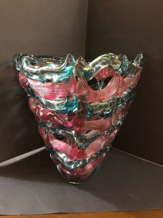 Webbed blown glass art vase 