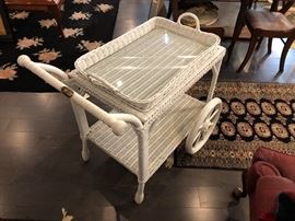 Smithsonian White Wicker Tea Service With Large Wheels