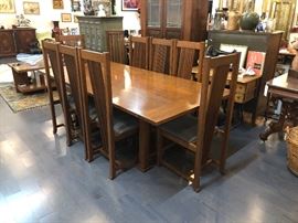 Schwartzendruber Prairie Dining Table with 8 Chairs , leaves in rack and table covers 