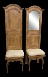 Vintage Mid Century High Back Oak Entry Way Chairs