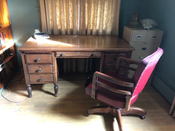 Antique desk & rolling chair 