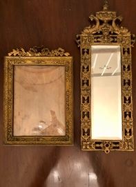 Antique brass mirror & frame 