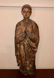 Antique wood religious statue -Santos with remnants of original paint 