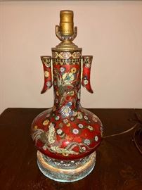 Antique Chinese Cloissone oxblood red lamp