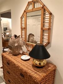 Woven Cane Mirror & Console Sideboard 