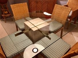 Designer Marble, Brass & Glass Dining Table w/Extension Overlay (not pictured)