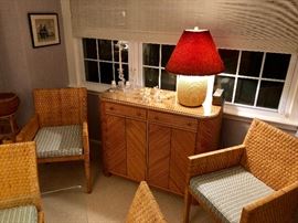 Modern Rattan & Reed Dining Set w/Six Chairs