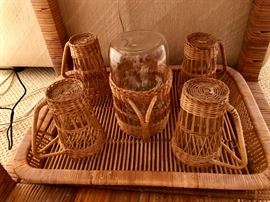 Wicker Serving Tray & Accessories 