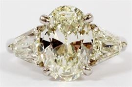 3.52CT SOLITAIRE DIAMOND (GIA), 2.0CT SIDE DIAMONDS, PLATINUM RING, SIZE 4.75, Lot #2087 