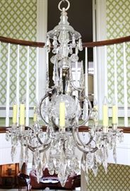WATERFORD CRYSTAL AND IRON CHANDELIER H 48" DIA 32" EX. ALFRED GLANCY HOME, Lot 1015