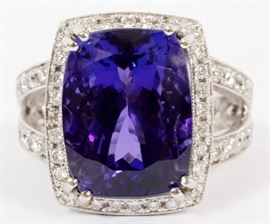 14.11 CT NATURAL TANZANITE, 3.0 CT DIAMONDS, & 14KT WHITE GOLD RING, SIZE 6.5, Lot 2090