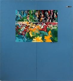 LEROY NEIMAN (AMERICAN, 1921–2012), 2 SECTION SERIGRAPH ON METAL COMPUTER PANELS, TOTAL SIZE OF ARTWORK ONLY: H 20", W 34', "AT THE RACES", Lot 42