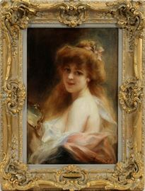 ADRIEN HENRI TANOUX (FRENCH 1865-1923), OIL ON CANVAS, H 21", W 15" JEUNE FEMME, Lot 2030