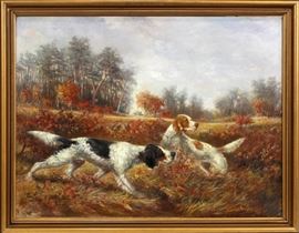 VERNER MOORE WHITE (AMERICAN 1863-1923) OIL ON CANVAS H 30" W 40" ENGLISH SETTERS, Lot 2050
