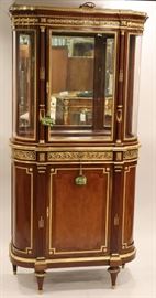 MAISON MILLET, LOUIS XVI STYLE MAHOGANY & BRONZE ORMOLU CURIO CABINET, H 73", W 36", D 16"  Lot 2123