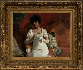 JULIUS ROLSHOVEN (AMERICAN 1858-1930) OIL ON CANVAS, 1887, H 22" W 30" "FLORENCE"  Lot 2044