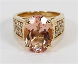 6.20CT NATURAL MORGANITE, 1.10CT DIAMOND (I, VS-2) RING, 8.6 GR, SIZE: 5.5  Lot 1057