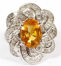 3.88CT YELLOW SAPPHIRE, 1.50CT DIAMOND, & 18KT GOLD RING, SIZE 6.75  Lot 2085