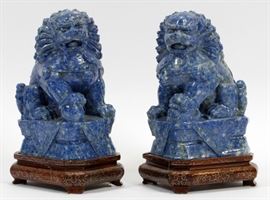 	
CHINESE CARVED LAPIS LAZULI FOO LIONS, (PAIR), H 6 1/2", W 3", L 4",  Lot 2174