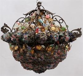 ITALIAN SPHERE SHAPE MANSION SIZE GLASS AND IRON CHANDELIER, H 28", DIA 32" Lot 1016