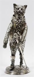 SAMUEL BOYCE LANDECK, PUSS & BOOTS FORM STERLING SILVER VESSEL, , H 19", W 7.5", D 9" Lot 1012