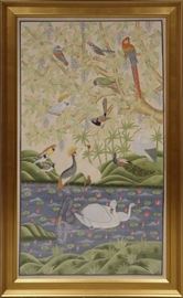 CHINESE GOUACHE WATERCOLOR ON SILK, H 58", W 33" Lot 2363