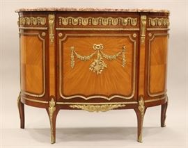 LOUIS XVI STYLE SATINWOOD & MARBLE TOP CREDENZA, H 39 1/4", L 50", D 19 1/2" Lot 2122