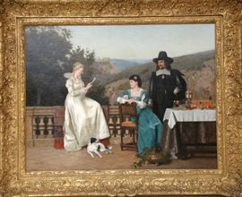 PAUL PREYER, (GERMAN 1847-1931), OIL ON CANVAS, H 23", L 30", "DIE VORLESERIN" Lot 2024