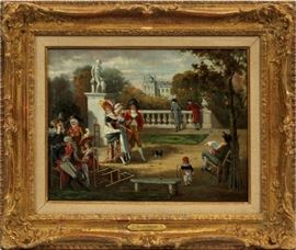 GUSTAVE MASCART (FRENCH 1834-1914) OIL ON WOOD PANEL H 12" W 16" GARDEN SCENE  Lot 2026