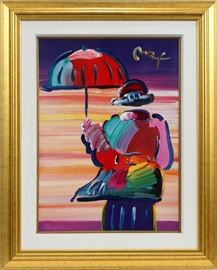 PETER MAX (AMERICAN, B. 1937), MIXED MEDIA ON PAPER, SIGHT: H 31", W 23" "UMBRELLA MAN" Lot 2066
