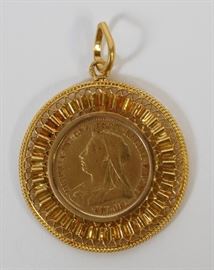 22KT GOLD COIN PENDANT, C 1898, DIA 1.25", 9.1 GR Lot 2263