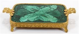 MALACHITE & D'ORE BRONZE DRESSER TRAY H 3", L 17", D 9 1/2" Lot 2230