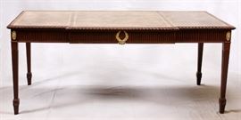 ENGLISH STYLE, MAHOGANY AND LEATHER TOP DESK, C2000, H 30", W 72", D 36.5 Lot 17