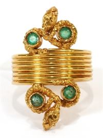 EMERALD, 22KT GOLD SNAKE RING, 10.5 GR, SIZE: 8.25  Lot 2091