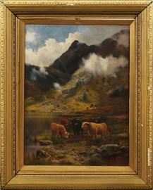 DUNCAN CAMERON (BRITISH, 1837-1916), OIL ON CANVAS, CANVAS: H 40", W 30", HIGHLAND CATTLE Lot 2049