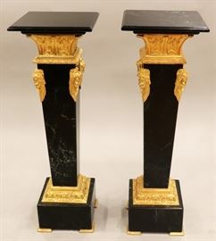 MARBLE & BRONZE COLUMNS, 20TH CENTURY, PAIR, H 41 1/2", W 13 1/2", D 13 1/2" Lot 1038