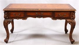 HOOKER FURNITURE, CARVED WALNUT FLAT TOP DESK, EARLY 21ST C., H 31.5" W 60" D 30"  Lot 19