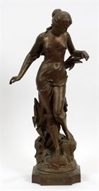 EDOUARD DROUOT (FRENCH, 1859-1945), BRONZE SCULPTURE, H 28 1/2", W 13", D 8", "LA SOURCE"  Lot 2213